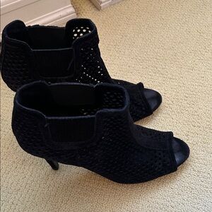Pedro Garcia Black Suede Perforated Peep-Toe Booties 10